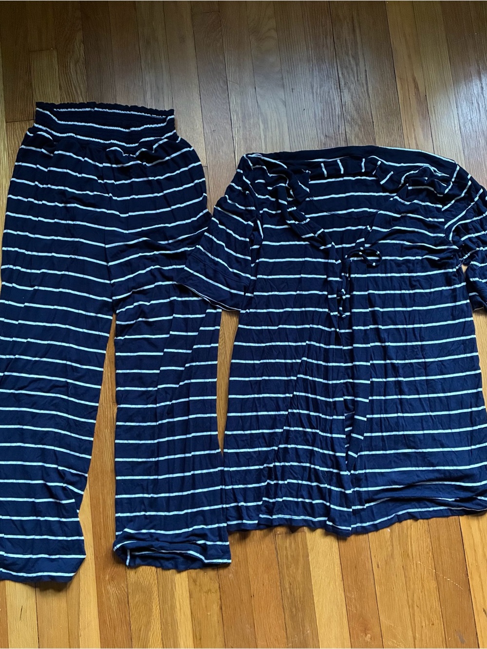 Everly Grey Navy & White Striped Lounge Set - Quarter Sleeve Top & Pants